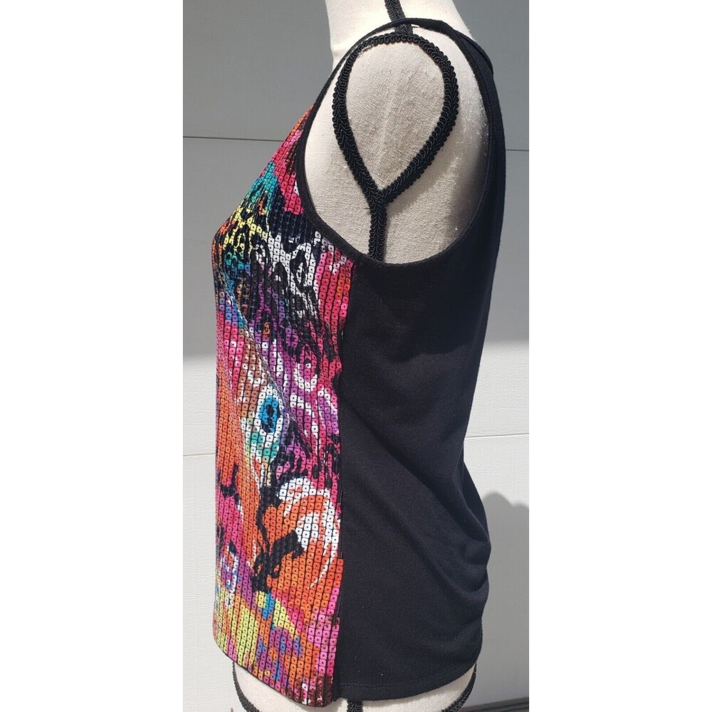 Peter Nygard Women's Sz Small Tank Top Floral Sequin Bold Neon Pink Stretch - Picture 4 of 9